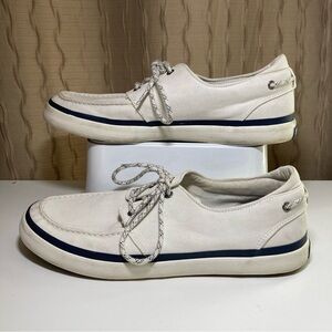 Sperry Top Sider Men's 11.5 Halyard Boat Shoes Tie Canvas 3 Eye White STS19141